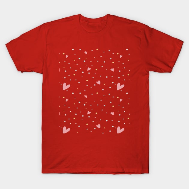 Cute Red and White Heart Polka Dot Pattern T-Shirt by Ras-man93
